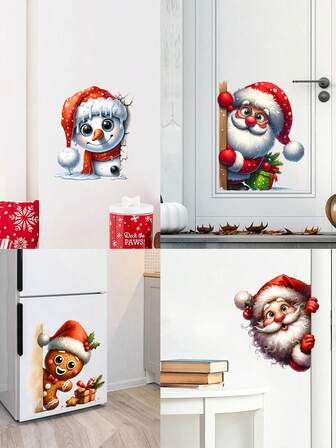 1PC Christmas Broken Wall Santa Claus Snowman Decoration Window Sticker&Wall Stickers&Door Stickers-PVC Self-Adhesive Waterproof Removable Wall Decoration Sticker,Suitable For Home, Window,Perfect Christmas Party Decorations, Refrigerator Glass Door,Car Window,Living Room, Bedroom,Cabinet Decoration, Entryway Decor Etc, Make Room Decoration More Interesting
