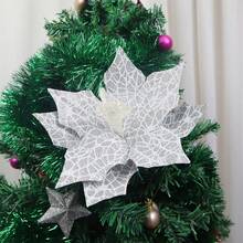 Christmas Artificial Flower, Shiny Colorful Tree Topper Stem Home Decor Party Favor - Silver - View 3