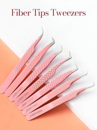 SONG LASHES Pinzas para extensiones de pestañas Song Lashes con puntas de fibra rosa, herramienta de maquillaje de alta precisión para aplicar pestañas postizas voluminosas