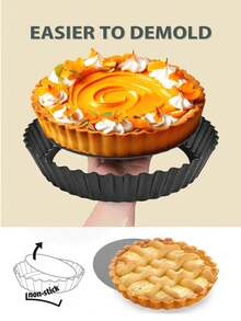 1pc Removable Bottom Quiche Pan,Pizza Baking Tray With Bottom,Apple Pie Baking Tray,Egg Cakes Baking Tray, Non Stick Circular Pie Tray,Banana Pie Baking Tray,Chocolate Pie Baking Tray,Round Tart Pan,Live Bottom Chrysanthemum Pie Tray - Multicolor - View 12