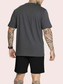 Kit Set T-Shirt Shorts Sweatshirt Cotton Style Stylish Foreign Blogger End Of Year Christmas Promotion - 鉛色T恤和黑色短褲 - 查看 2