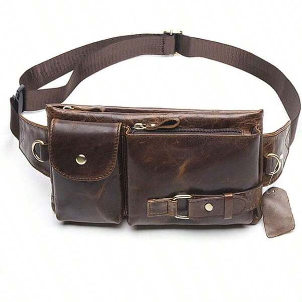 Leather Fanny Pack Waist Bag For Men Women Travel Hiking Running Hip Bum Belt Slim Cell Phone Purse Wallet Pouch #10Brown