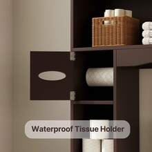Asofer 66'' Large Capacity Over The Toilet Storage Cabinet, Bathroom Storage Organizer With Tissue Holder And Racks, Adjustable Shelf, Anti-Tipping Device, For Bathroom,Laundry - 棕色 - 查看 8
