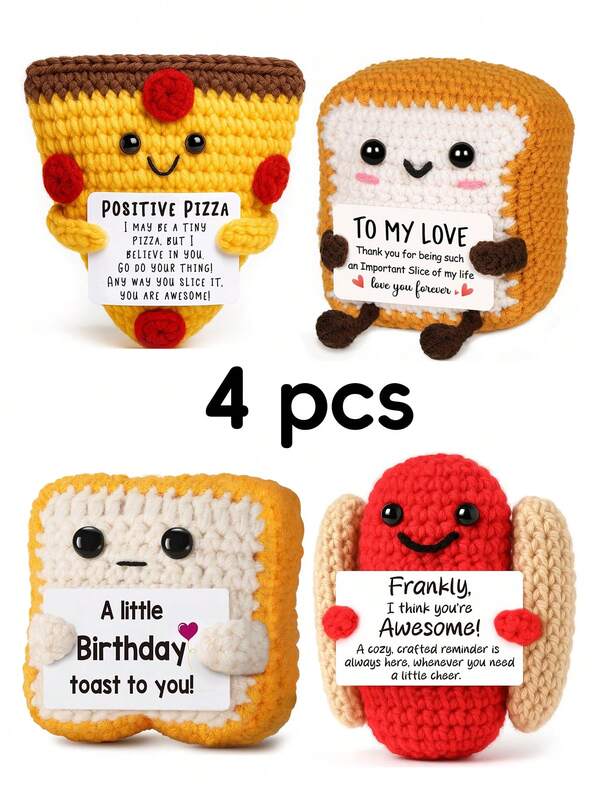 1-4pcs Handmade Crochet Desktop Decor Figurines, Funny Sci-Fi Character Dolls, Cartoon Style, Great Birthday Gift For Best Friends, Sisters, Girlfriends, Moms, Grandmas, Unisex, Coworkernal Support, Positive Vibes, Party, Halloween, Thanksgiving, Christmas, Appreciation, Plush Toys, Room, Bedroom, Desktop, Small Gifts, Souvenirs