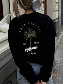 2025 Automne/Hiver Nouveau T-shirt décontracté à manches longues pour femmes avec slogan et imprimé palmier. Libérez votre potentiel de style : nos t-shirts à manches longues pour dames sont disponibles dans plusieurs couleurs pour trouver facilement la coupe parfaite qui correspond à votre sens unique de la mode et à votre personnalité.