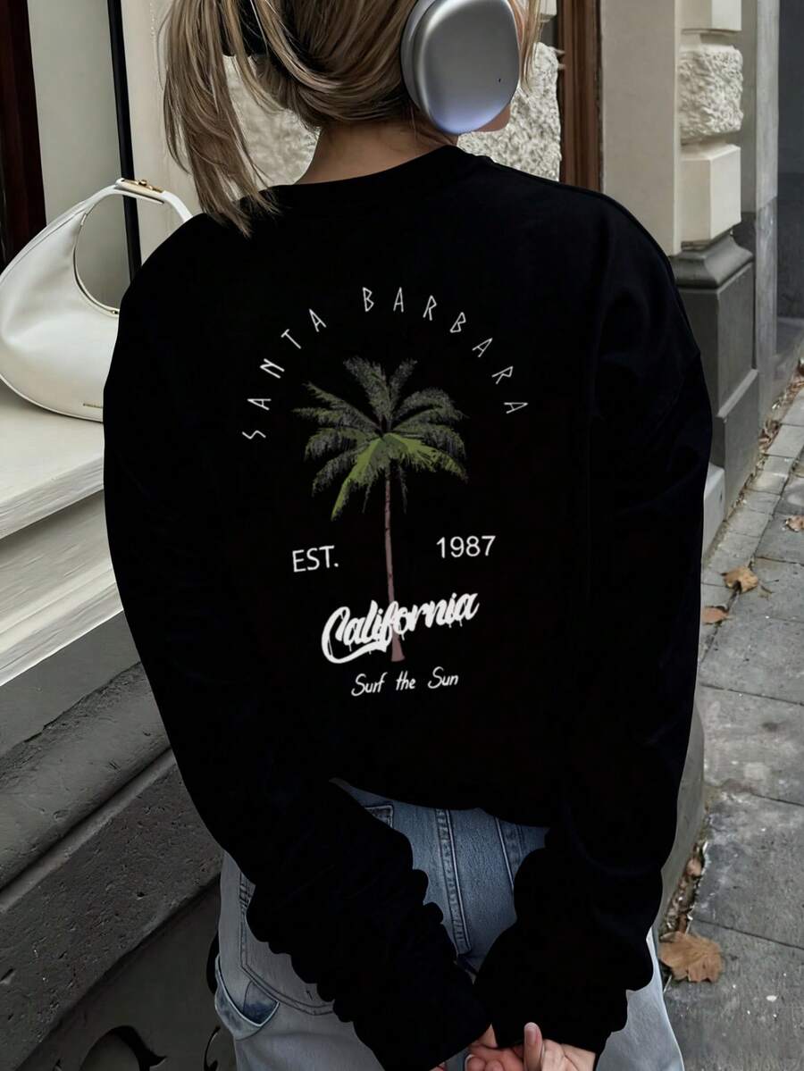 2025 Automne/Hiver Nouveau T-shirt décontracté à manches longues pour femmes avec slogan et imprimé palmier. Libérez votre potentiel de style : nos t-shirts à manches longues pour dames sont disponibles dans plusieurs couleurs pour trouver facilement la coupe parfaite qui correspond à votre sens unique de la mode et à votre personnalité.