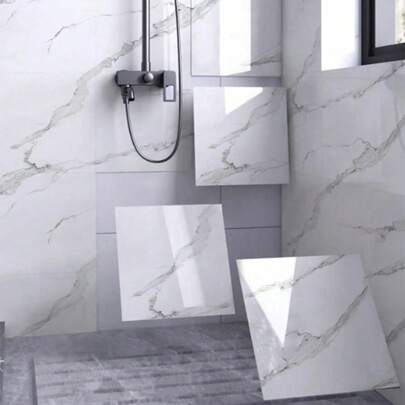 8~1 Stück 30cm*30cm 0,7㎡ Schwarz & Weiß Glänzend Marmor Muster Keramikfliesen Wandaufkleber, wasserdicht feuchtigkeitsbeständige Wandverkleidung Tapete, 3D selbstklebende Badezimmer Wanddekoration