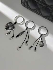 1 Piece Of Minimalist, Casual & Artistic Asymmetrical Heart-Oval Acrylic Drill Wax Thread Water Drop Pendant Keychain - An Exquisite, Elegant Daily Surprise Accessory & Small Gift - White K - View 5