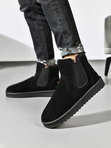 Men's Thick Warm High-Top Snow Boots, Outdoor Winter Insulated Mid-Calf Boots - Black - View 2