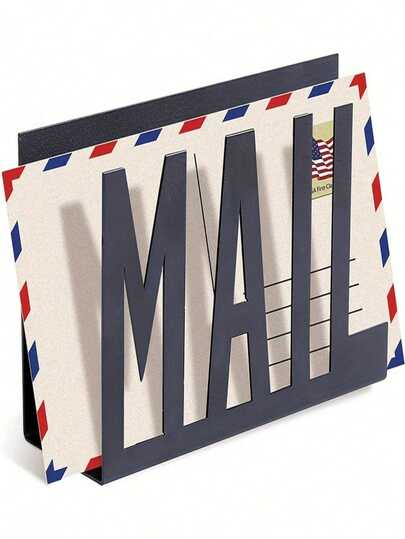 Organizador de correo moderno de metal negro, diseño de letra tallada hueca - Clasificador de sobres y portaarchivos montado en la pared, adecuado para oficina en el hogar, decoración de baño, almacenamiento en la encimera de la cocina, organización de la entrada, artículos esenciales para volver a la escuela (accesorio de buzón moderno, compatible con la exhibición de arte de pared)