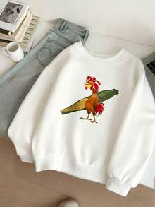 Women's Autumn And Winter Funny Chicken Print Casual Simple Loose Daily Comfortable Street Round Neck Thermal Lined Long Sleeve Sweatshirt