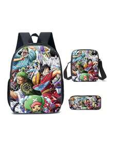 1 Zaino monospalla per studenti di scuola primaria e secondaria, zaini a tema Nettuno, zaini scolastici a cartoni animati, set da 3 pezzi, borsa a tracolla, astuccio