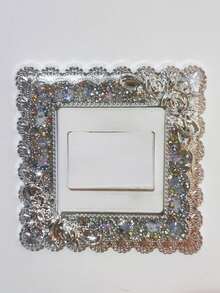 1pc Silver Glitter Diamond Textured Switch Outlet Wall Sticker, European Style Floral Pattern ABS Wall Decorative Sticker For Household