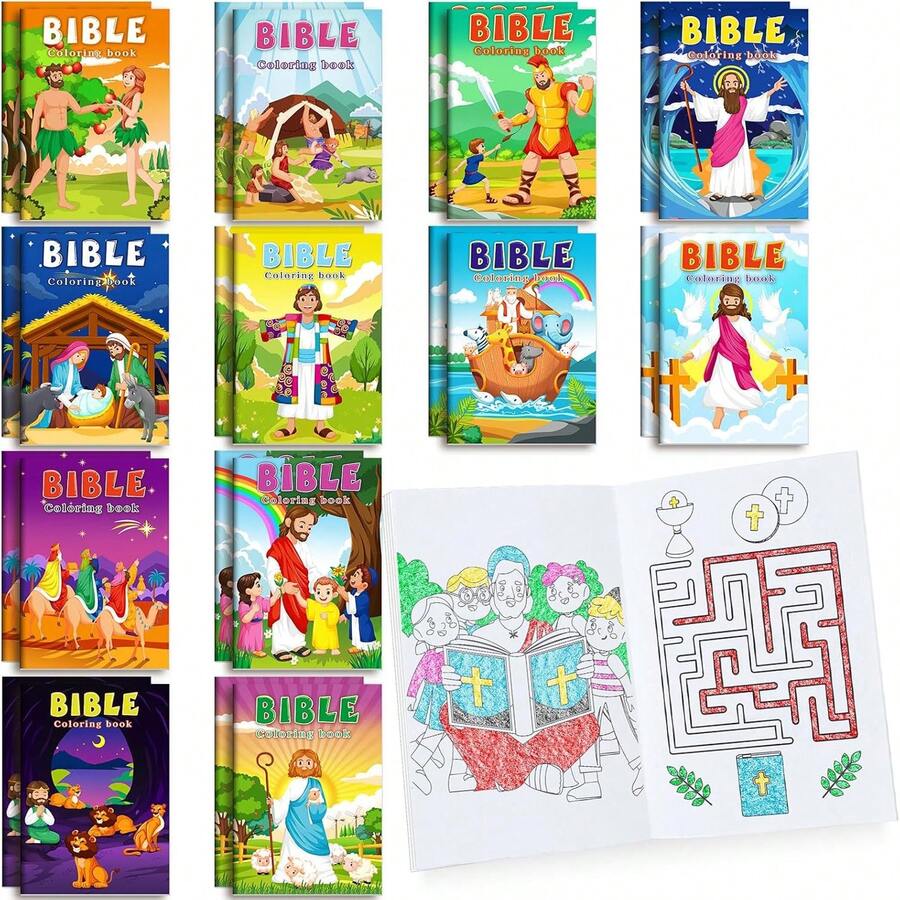 12 PCS Christian Mini Coloring Books Kids Bible Verse Religious Party Favors Small Activity Books Bulk For Kids Operation Christmas Child Sunday School Goodie Bags Stuffers Gifts Travel - 彩色 - 查看 1