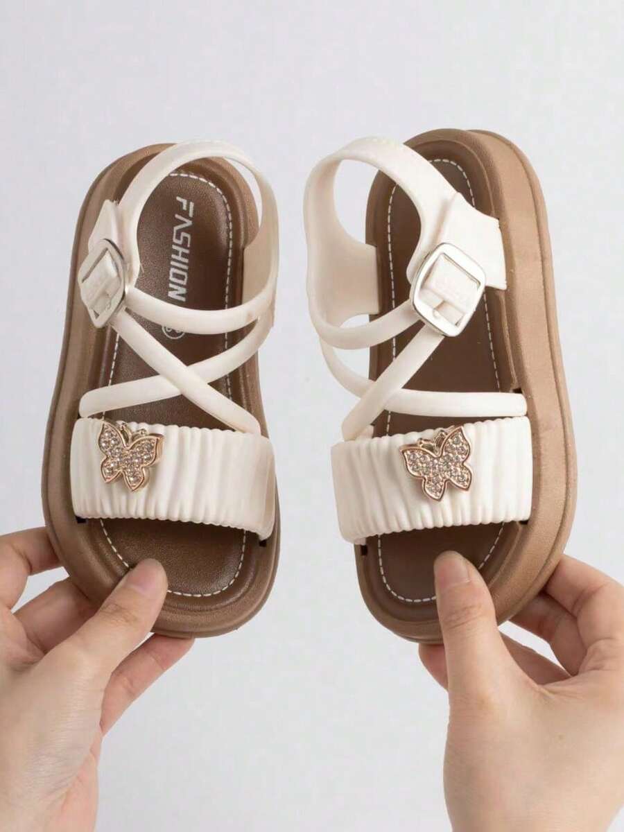 1 双 2025 夏季新款软底防滑中大童沙滩凉鞋，时尚公主时尚女童凉鞋 - 白色 - 查看 1