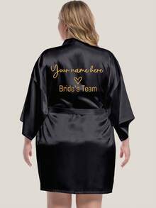1pc Plus Size Customized Bridesmaid Robe With "Bride's Team" And Glitter Foil Print - Black - View 1
