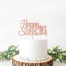 Rose Gold Glitter Happy Sweet 16 Cake Topper Happy 16th Birthday Cake Decor Hello 16 Cheers To 16 Years Birthday Party Decoration Plies - như hình ảnh - Xem 6