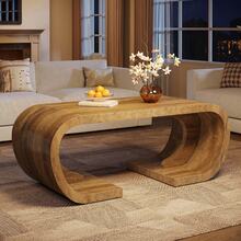 Tribesigns Large Farmhouse Coffee Table, C-Shaped Center Table With Curved Side, Heavy Duty Rectangle Tea Accent Furniture For Living Room, Rustic Brown - Rustic Brown - View 9