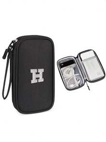 1个DIY个性化数据线收纳袋，26字母图案便携式旅行电子产品整理袋，适用于硬盘、移动电源、耳机、充电器、手机壳、无线耳塞、蓝牙耳机、耳麦等，商务旅行必备 - 彩色 - 查看 50