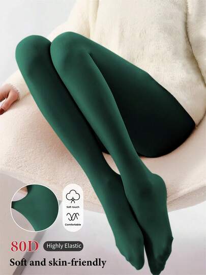 Medias de mujer para otoño/invierno de color verde oliva, suaves y amigables con la piel. Mallas de alta elasticidad y efecto estilizante, adecuadas para el trabajo, la oficina y el uso casual. Cómodas.