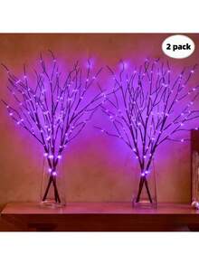 2 Bộ Đèn Dây LED Hình Cành Cây Bạch Dương Thanh Lịch - Sử dụng pin, Có các tùy chọn màu Tím/Trắng ấm/Hồng/Xanh dương, 20 bóng đèn LED, Thích hợp trang trí nhà cửa, phòng ngủ, đám cưới, Giáng sinh, ngày lễ. - 2 đèn cành màu nâu - Xem 4