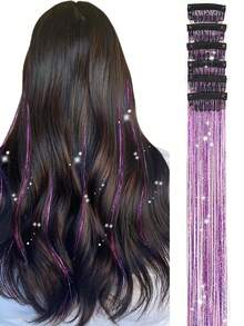 Tím Kẹp Dây nhiều màu sáng bóng Tóc 20 Inch Long lanh Tinsel Nối tóc Bộ dụng cụ Lấp lánh Nàng tiên Phụ kiện tóc Đối với phụ nữ Cô gái , Đầy màu sắc Dây nhiều màu sáng bóng Tóc Kẹp Ins Gia hạn Với Mặt Ngọc - Màu tím - Xem 11