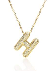 1pc Fashionable Luxurious Copper Inlaid Zirconia Letter A-Z Pendant Necklace, Jewelry Necklace For Women, Suitable For Daily Wear And Party/Holiday Style, Valentine's Day Couple Gift