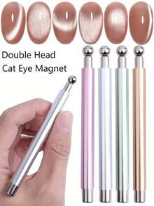 1支升级版猫眼美甲凝胶，带玻璃珠磁铁，粉色/银色/绿色/玫瑰金猫眼磁性指甲油，配有双头磁棒，磁吸力强，多功能美甲设计工具