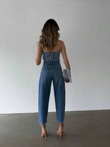 Casual Commute Washed High Waist Tapered Jeans