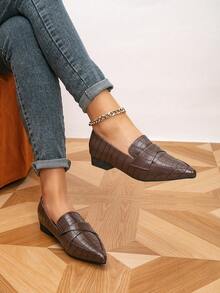 女士乐福鞋，尖头平底乐福鞋，户外时尚平底鞋，女鞋，休闲鞋 - 咖啡棕 - 查看 2