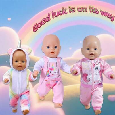 New Unicorn Style Doll Clothes, Various Designs And Styles, Suitable For 17-18 Inch Dolls (Doll Not Included), Options Include Rompers, Overalls Sets, And Sweatshirt Sets, An Excellent Christmas Gift For Children