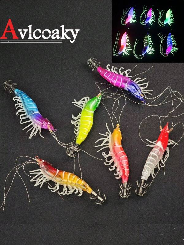 AVLCOAKY 1 pieza Cebo de pesca de camarón luminoso Avlcoaky de 10.5cm/11.5g con anzuelo tipo jig de calamar