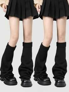 半双装女士小码纯色阔腿针织腿套，显瘦塑形，可作角色扮演、万圣节装饰腿套、腿部覆盖长袜，多功能中筒腿套，适合秋冬季节、日常穿着或作为圣诞礼物 - 常規款 - 查看 13