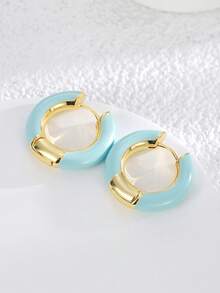 Charm-In 1 par de pendientes de piedra de circonita geométrica con baño de oro de 18K, regalo para el Día de San Valentín, Día de la Madre