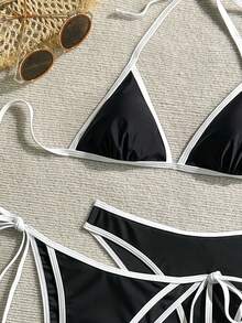 2026 European & American Cross-Border Contrast Color Thin Edge New Style Sexy Bikini Swimsuit, Women's Swimwear