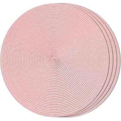 Juego de 4 piezas/6 piezas de individuales redondos tejidos de 15 pulgadas, manteles de mesa lavables y antideslizantes adecuados para reuniones familiares, bodas y fiestas (rosa)
