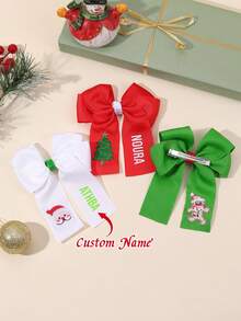 1pc Christmas Custom Name Hair Bow For Girls Santa Claus/Christmas Tree/Gingerbread Man Embroidered Bow Alligator Clip Adorable Plain Hair Clip Christmas Personalized Hair Clip Cute Sweet Customized Hairpin Kids Hair Accessory