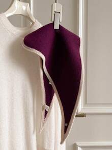 Korean Style Contrast Color Edge Criss-Cross Knitted Triangle Scarf, Women Neck Warmer Small Shawl Versatile Warm Shoulder Cape