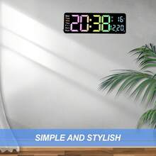 13" Large Digital Wall Clock, LED Clocks Digital With Remote Control, Gym Clock With Count Up & Down/10-Level Dimming/Dual Alarm/Date/Temperature For Home, Office, Garage - Black - View 2