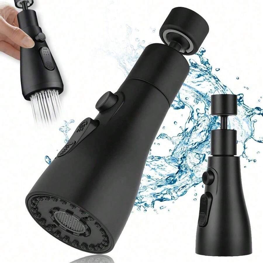 3-in-1 Küchenarmatur-Verlängerung mit Roboterarm-Design, Drehbarer Sprühkopf & Ein-Touch-Bedienung, Universell Kompatibel für Standard Wasserhähne (Einfache Montage, Schwarz) - Schwarz - Übersicht 1