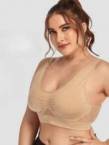 4pcs/Set Plus Size Hollow Mesh Sports Bras For Women, Wireless Shock-Absorbing Yoga Running Activewear