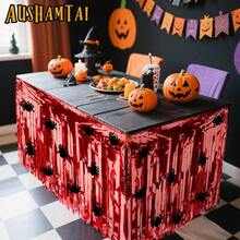 28x106 Inch Red Sequin Tablecloth For Halloween Decorations Metallic Tinsel Foil Fringe Table Skirt Rectangle Or Round Tables Decor Table Cover Spider Decorations For Halloween Party