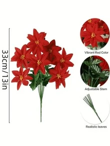 2pcs-Artificial Poinsettia Flowers, Artificial Grade Red Flowers,7 Heads Red Christmas Flowers,Fake Shrub Poinsettia Flowers For Home Christmas Tree Table Wedding Decoration Home Decoration,For Xmas Table Centerpieces Vase Fillers Winter Holiday Decor,Indoor Outdoor Home Porch Decor,Home Porch Xmas Tree Garden Home Decor Christmas Decorations Room Decor,Christmas Decoration,Christmas Ornaments For Tree - Multicolor - View 10