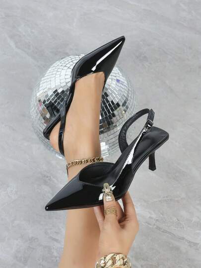 Tacones altos negros para mujer, stilettos de punta fina con slip-on, zapatos de vestir formales, tacones de gatito