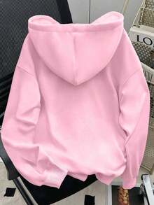 2025 HoodiesWomen's Slogan Print Thermal Lined Casual Loose Fit Hoodie Sweatshirt, Autumn/WinterLoose And Comfortablewinter Clothes For Women - 粉色 - 查看 2