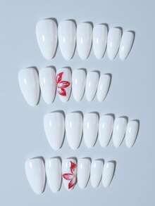 24 件长杏仁 3D 凝胶指甲，打造花朵指甲设计，法式尖头按压指甲，杏仁色带珍珠设计，完美贴合亚克力假指甲套装，包括：1 件果冻胶和 1 件指甲锉，法式杏仁尖指甲让您的指尖闪亮美丽，非常适合派对、舞蹈和日常使用 - 查看 3