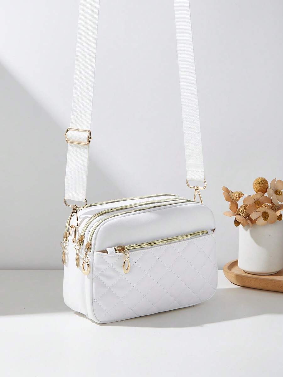 Fashionable New Quilted Seam Shoulder Bag, Multi-Layer Crossbody Bag For Women - White - View 1