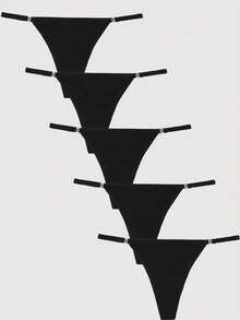 5 chiếc quần lót dây đen, đồ lót G-string gợi cảm dành cho nữ, kiểu bikini cạp thấp đính đá, lưng chữ T, không lộ nội y. - màu đen - Xem 6