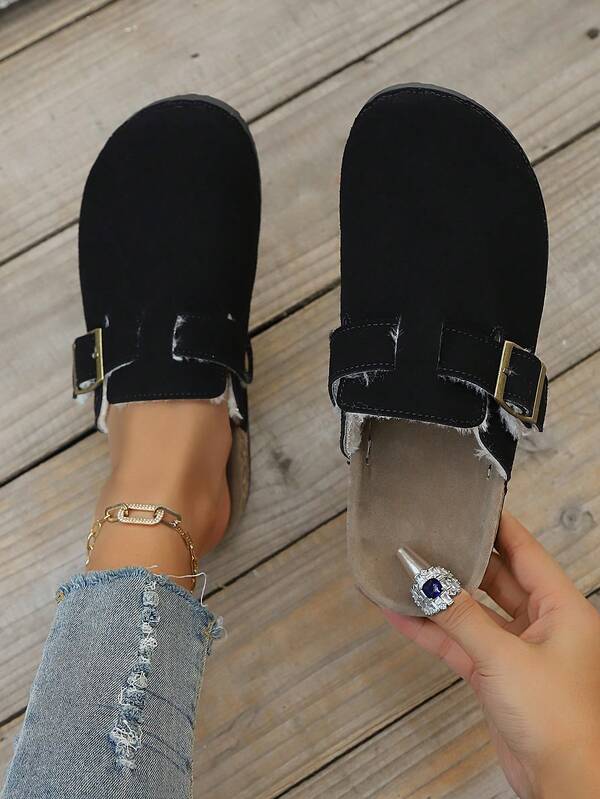 Women's Thermal-Lined Slip-On Round Toe Flat Slippers, House Shoes