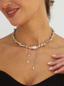 1PC "Elegant Asymmetrical Faux Pearl Beads Necklace For Women Vintage Party Wedding Tassels Choker Fashion Jewelry Accessories Gift " - Necklace - View 5